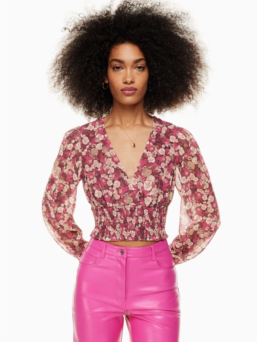 Aritzia Wilfred Wistful Blouse Floral Long Sleeved Burgundy Red Women’s XS